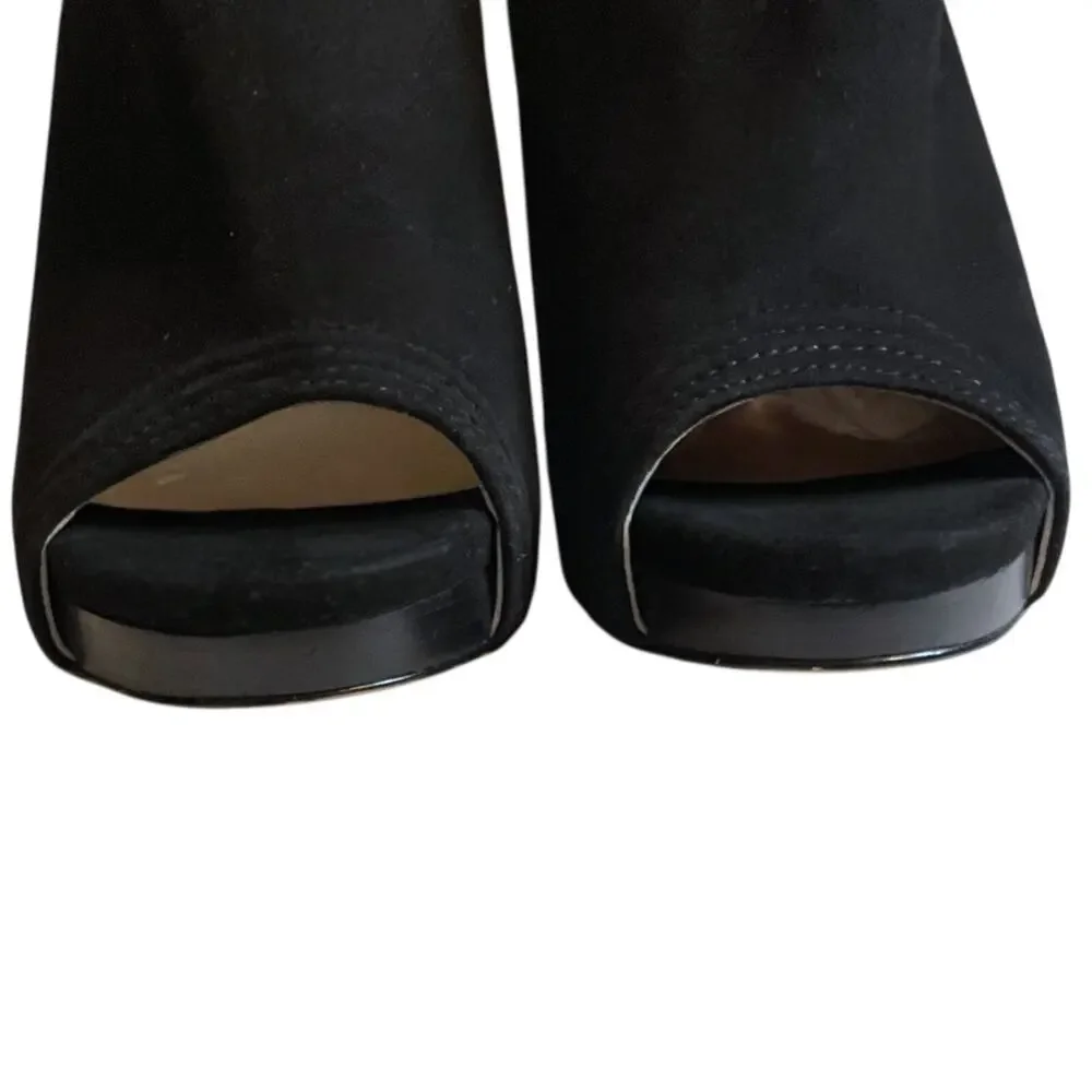 CALVIN KLEIN HIGH HEEL SHOES Women's SZ 8.5M Black Suede Leather Peep Toe Padded